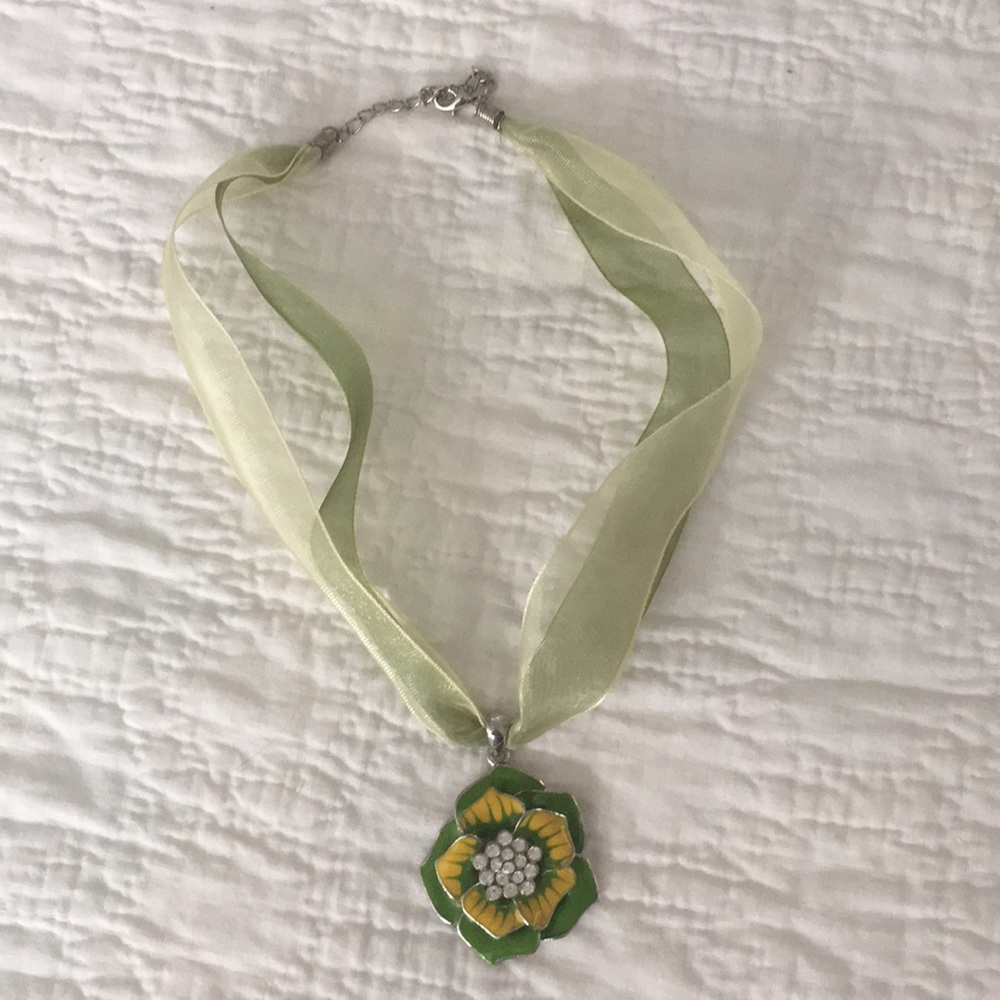 Green, yellow, rhinestone necklace.